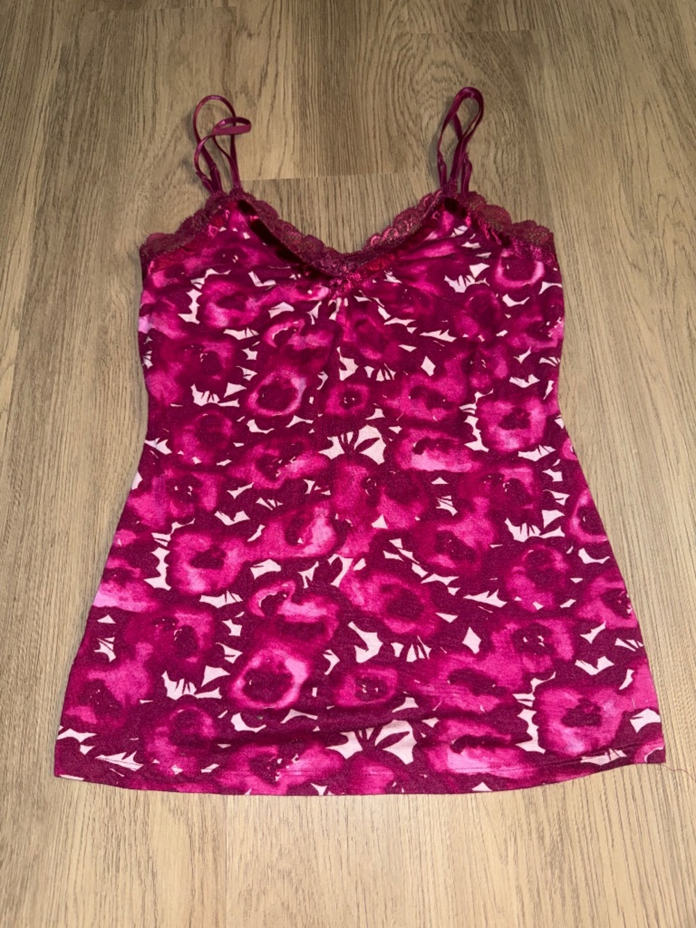 Y2K Pink Floral Lace Trim Cami Fairy Grunge Coquette Tank Top